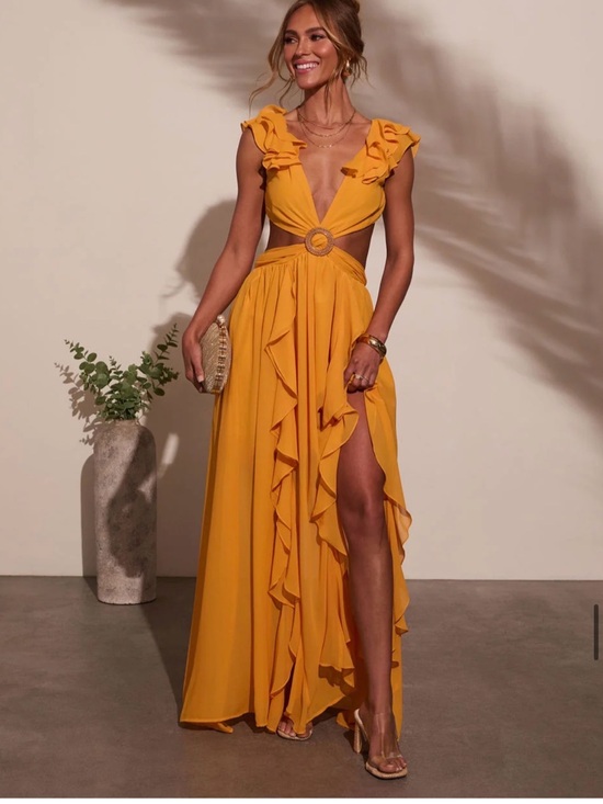 Vici Dresses & Skirts - Sleeveless Ruffle Cutout Maxi Dress in Mustard “Carlita Ruffle Cutout
Maxi Dress